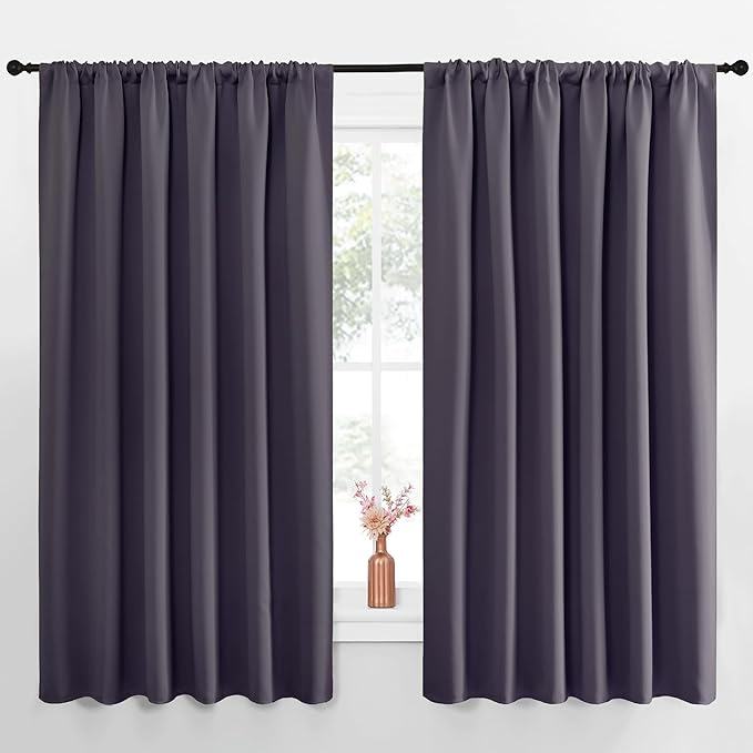 NICETOWN Blackout Curtains for Bedroom, Blackout Curtain Panels, Greyish Purple, 1 Pair, 62 by 63-inch, Window Treatment Energy Saving Thermal Insulated Solid Rod Pocket Blackout Drapes/Draperies by NICETOWN