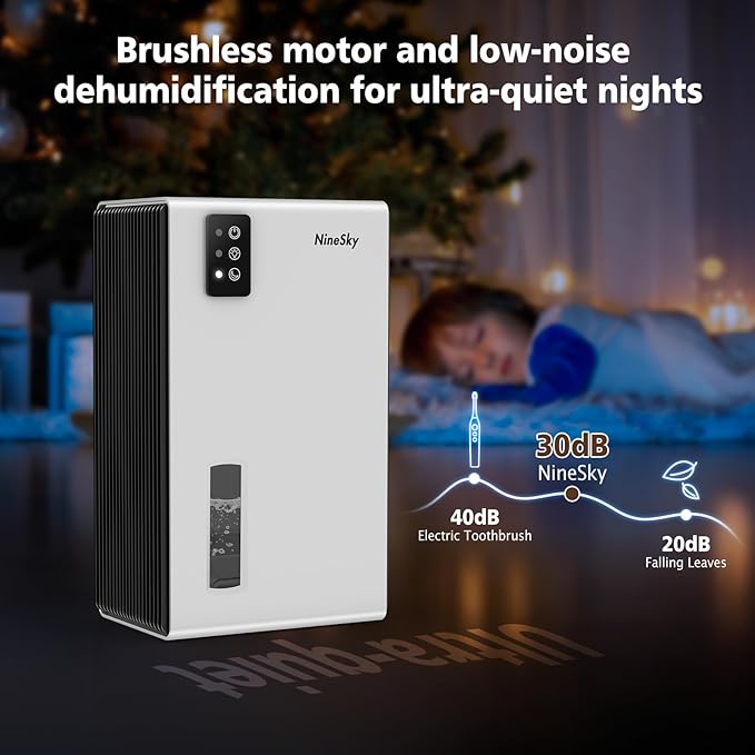 NineSky Dehumidifiers for Home, 95 OZ Water Tank, (1000 sq.ft) Dehumidifiers for Bathroom Bedroom Basement with Auto Shut Off,7 Colors LED Light(White) - Image 6