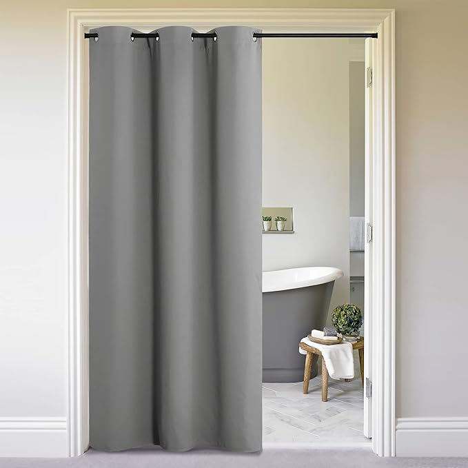 NICETOWN Silver Grey Doorway Curtain Privacy, Door Cover Curtain, Sound Reducing Winter Insulated Thermal Room Darkening Blackout Curtains for Bedroom, 132 inch Length (1 Panel, 5ft Wide by 11ft Long) by NICETOWN