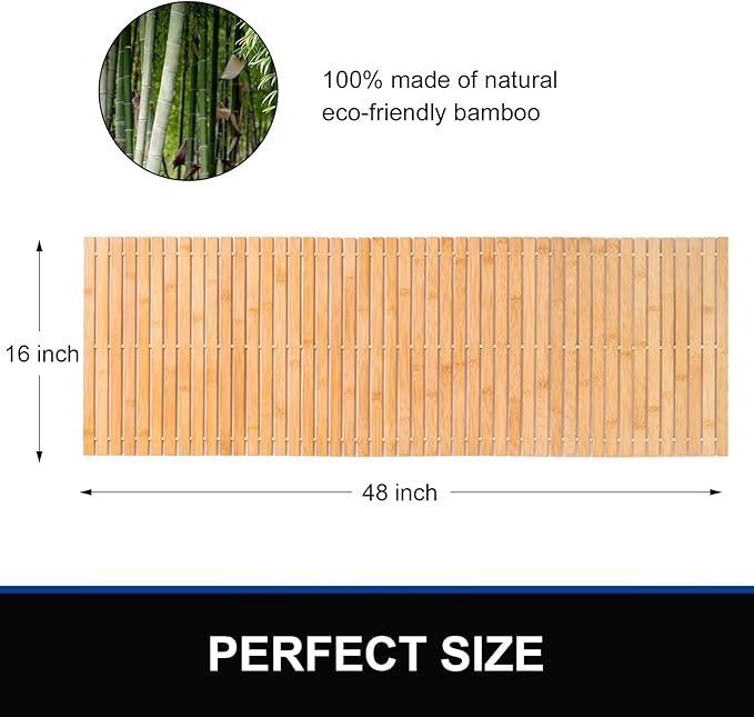 Bamboo Bath Mat Bathroom Runner Long Large Rugs Floor Wood Shower Bathtub Waterproof Non Slip Accessories 16x48 Inch Easy to Clean, Natural Bamboo, 1 pc - Image 2