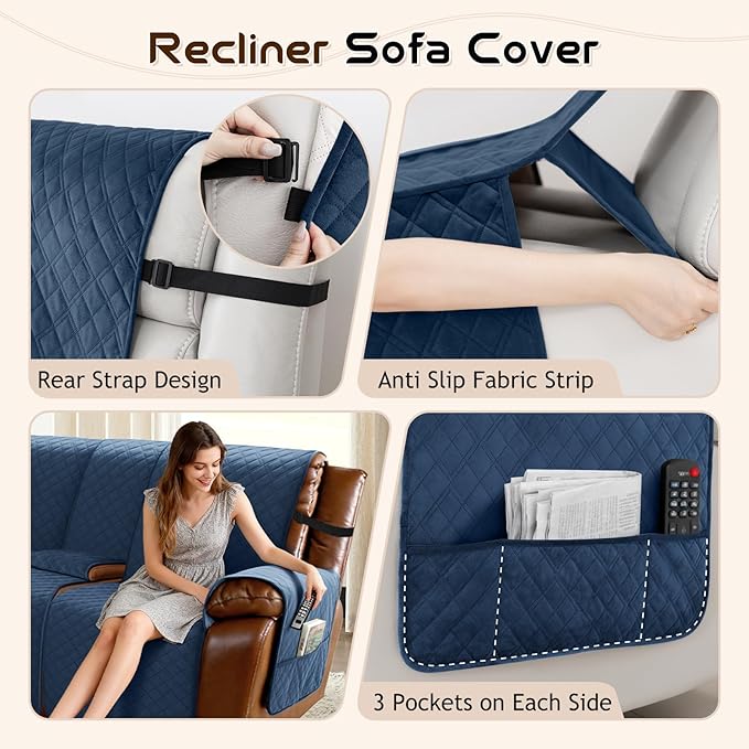 Arfntevss Waterproof Recliner Sectional Couch Covers for Reclining L Shape Sofa Cover Non Slip Washable L Shaped Slipcover Sets for Dog Furniture Protector (5 Seat with 2 Console Cover, Dark Blue) - Image 4