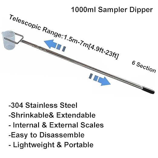 Extendable Water Sampler with Dipper System, Water Qualityd Sampler Device Telescopic for Environmental Monitoring and Qualityd Testing(1000ml,4.9-23ft/1.5-7m) - Image 2