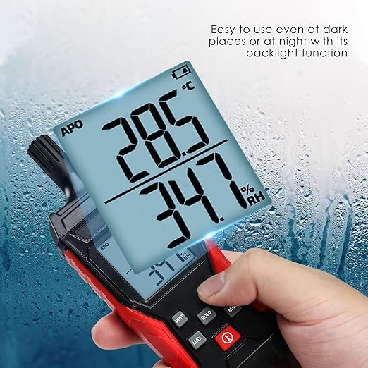 Temperature Humidity Meter, Digital Hygrometer Temperature Indoor and Outdoor, High Precision Psychrometer with Data Hold MAX/MIN,LCD Backlight - Image 3