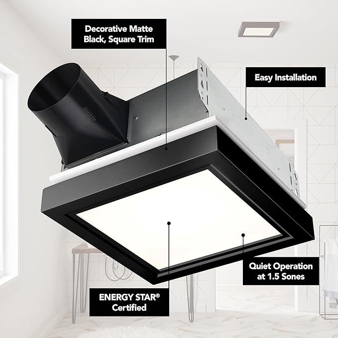 Broan® 110 CFM Decorative Bathroom Exhaust Fan with LED Light and Matte Black Trim, ENERGY STAR® certified - Image 2