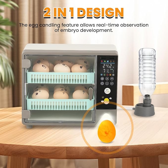 Incubators for Hatching Eggs, 24 Egg Incubator, Automatic Turning with Temperature & Humidity Control, Temp Display, for Chicken Duck Quail Goose Pigeon - Image 5
