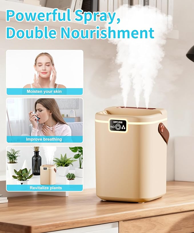 Air Humidifier for Bedroom with Three Spray, 2L Quiet Cool Mist Humidifier for Plants Dorm Room Office Home Car Personal Humidificador with Top Water Inlet & 4 Mist Modes & Night Light - Image 3