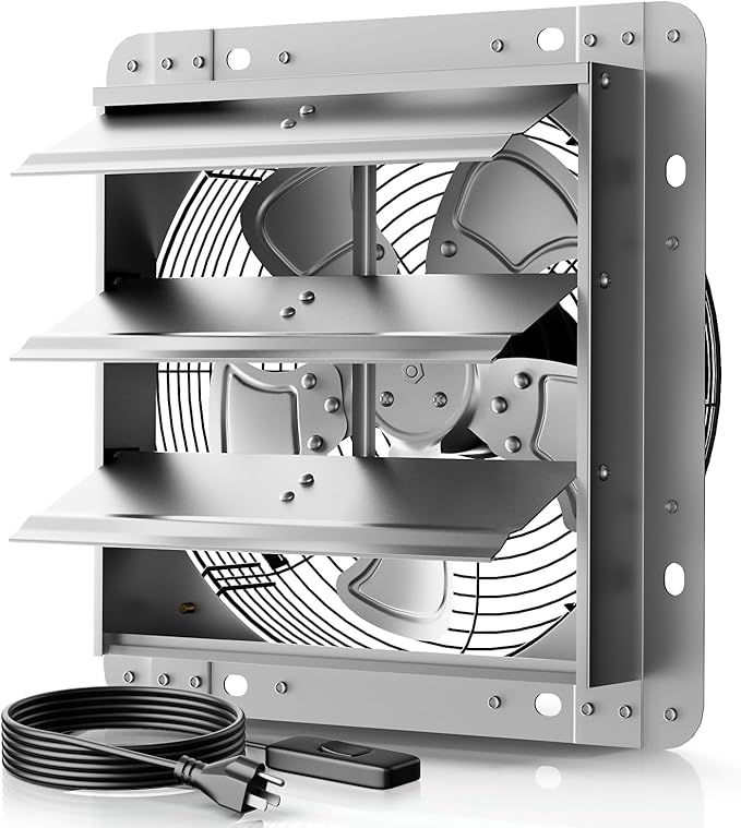 12 Inch Shutter Exhaust Fan，Automatic Shutter with ON/OFF Switch, 1430 CFM High-Speed Vent Fan, 1400 RPM Wall Mounted Attic Fan for Shed, Garage, Greenhouse Ventilation by Unknown