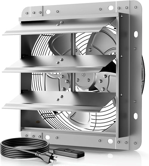 12 Inch Shutter Exhaust Fan，Automatic Shutter with ON/OFF Switch, 1430 CFM High-Speed Vent Fan, 1400 RPM Wall Mounted Attic Fan for Shed, Garage, Greenhouse Ventilation by Unknown
