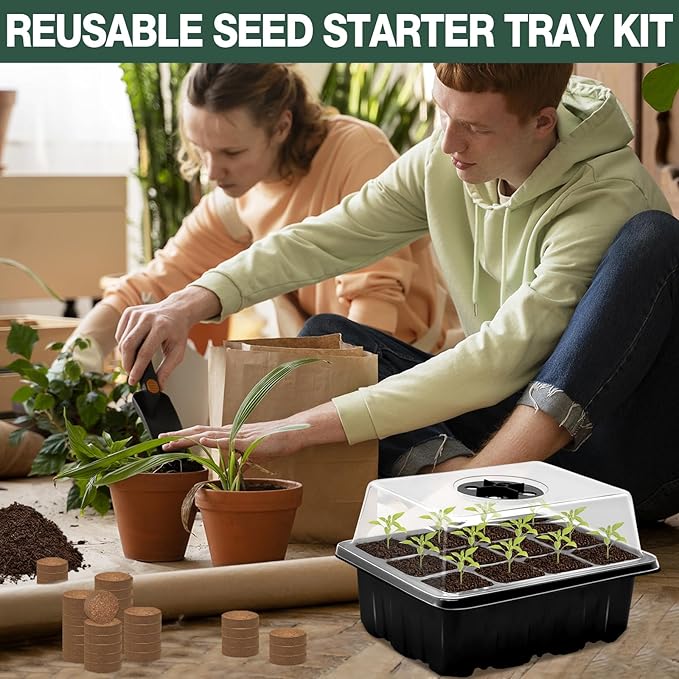 ZeeDix 10 Set Seed Starter Tray Kits, 10 Pack Seed Trays with 120 Pack Coco Coir Pellets, Adjustable Humidity Germination Tray with Dome Lids for Indoor Plants, Mini Greenhouse for Vegetables Garden - Image 6