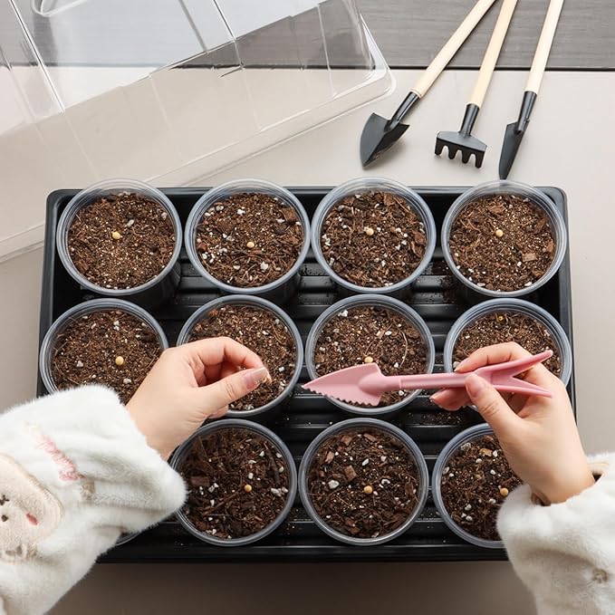 50p 3.5" Clear Nursery Pots with 4p Trays and 2p Adjustable LED Grow Lights – Transparent Plant Pots with Drainage Holes, Complete Seed Starter Kit with 5" Tall Humidity Dome for Plant Propagation - Image 9