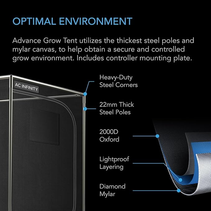 AC Infinity Advance Grow System 3x3, 3-Plant Kit, WiFi-Integrated Grow Tent Kit, Automate Ventilation, Circulation, Schedule Full Spectrum Samsung LM301H LED Grow Light, 2000D Mylar Tent - Image 7