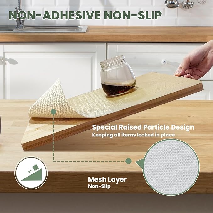 Drawer Liner and Shelf Liner for Kitchen Cabinet Liner Non-Adhesive Non-Slip Shelf Paper, Thick Strong Grip Waterproof Easy to Clean for Shelves, Cupboard, Desks, Khaki, 12 in x 20 FT - Image 4
