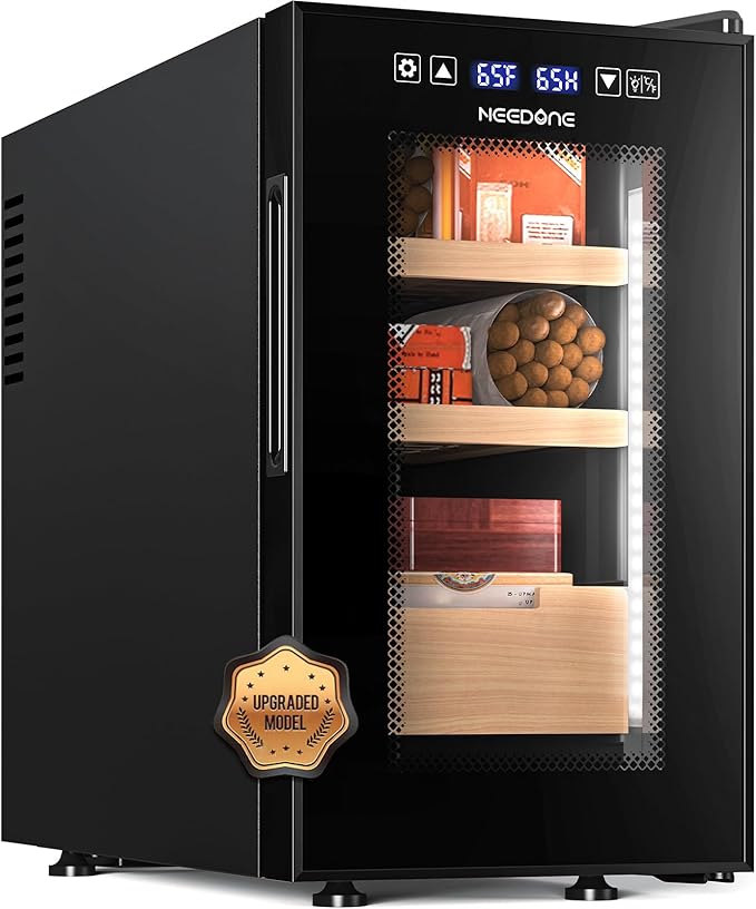 NEEDONE Cigar Humidor 23L Pro 1S, Smart Humidity & Temp Quiet Control System 2.0, Thermostatic Electric Cabinet for 150 Counts with Digital Hygrometer, Spanish Cedar Wood, Gifts for Men by NEEDONE