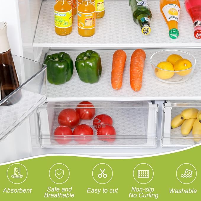 Cooyes Refrigerator Liners 17.7" x 24", Absorbent Strong Grip Fridge Liners Washable, Fridge Shelf Liner for Kitchen Cabinets, Non-Adhesive Refrigerator bin Liners and Mats - Image 5
