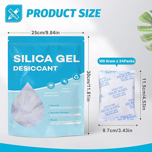 VOISEN 100 Gram 24 Pcs Color-Indicating Silica Gel Packets, Premium Food Grade Desiccant, Transparent Desiccant, Desiccant Packets for Storage, Premium Desiccant Packs for Food, Electronics, Closet - Image 2