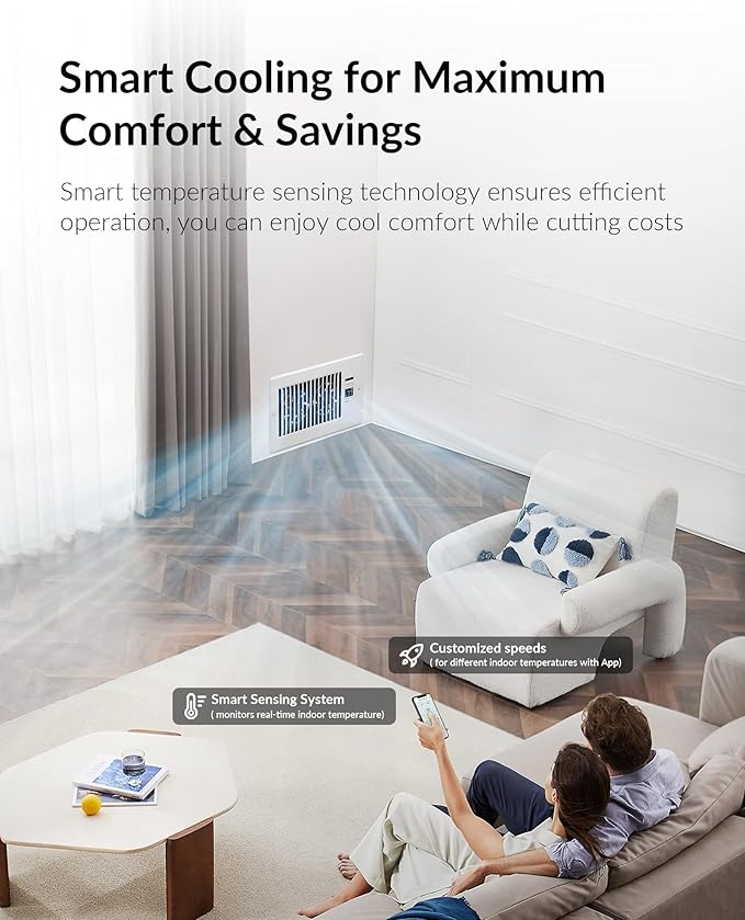 Super Quiet Register Booster Fan for 6" x 10" Register Holes, Smart Register Vent with Dual Intelligent Thermostat and WIFI App Control, Heating Cooling AC Vent Fan (White) - Image 7