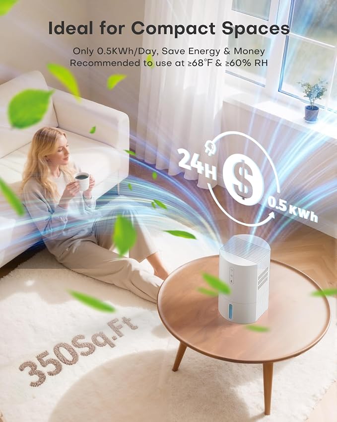 Dehumidifiers for Home, 35oz Dehumidifier for Bathroom with Auto Shut-off Auto Defrost, Whisper Quiet Dehumidifier for Bedroom Office RV Closet Wardrobe (White) - Image 3