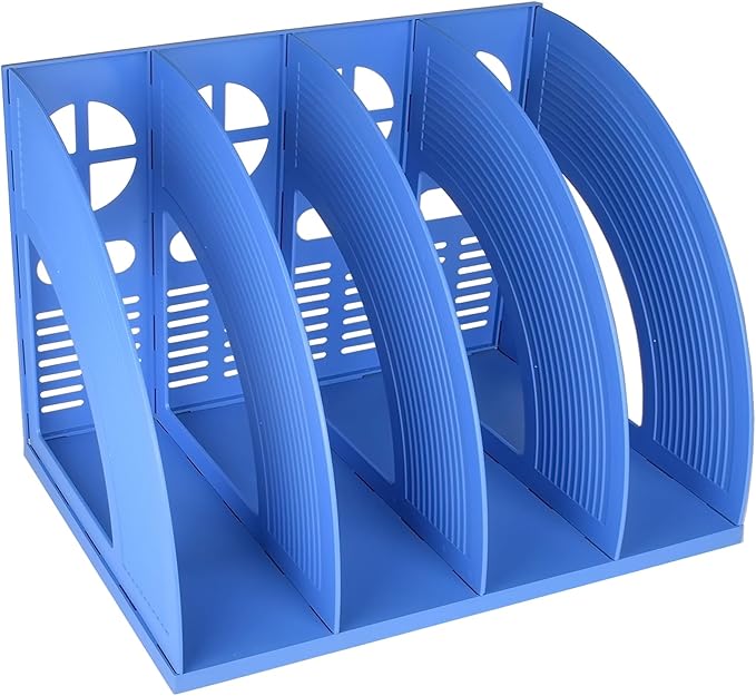SAYEEC Sturdy Magazine Holder Plastic 4 Compartment Desk File Organizer Vertical Documet A4 File Divider Paper Storage Magazine Rack for Office Home School Organizer Box(Bule) by SAYEEC