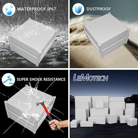 LeMotech Waterproof Dustproof IP67 Junction Box DIY Case Enclosure Gray 11 x 11 x 7.1 inch (280 x 280 x 180 mm) - Image 8