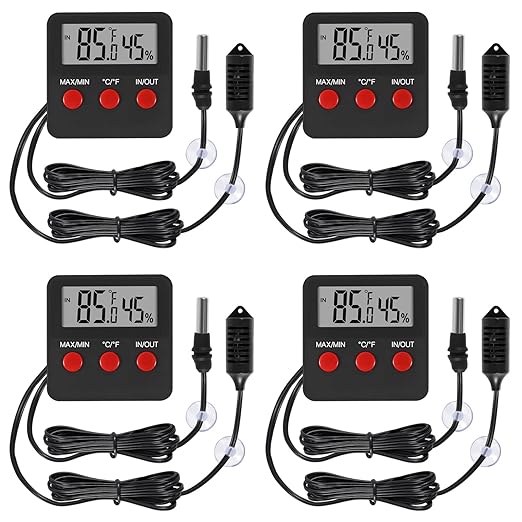 4Pcs Digital Thermometer and Humidity Thermometers Indoor and Outdoor Digital Temperature and Hygrometer Gauge with Probe for Reptile Terrarium Thermometer Pet Keeping by Unknown