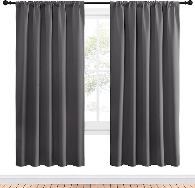 NICETOWN Blackout Curtain Panels for Window - Thermal Insulated Rod Pocket Blackout Drapes/Draperies for Dining Room (2 Panels, W52 x L72 inches, Grey) - Image 2