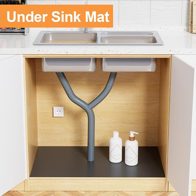 FLPMIX Shelf Liners for Kitchen Cabinets: 19" Wide Waterproof Large Under Sink Mats - Easy to Cut Non-Adhesive Drawer Liner for Pantry Shelves 19" x 300" Black - Image 3