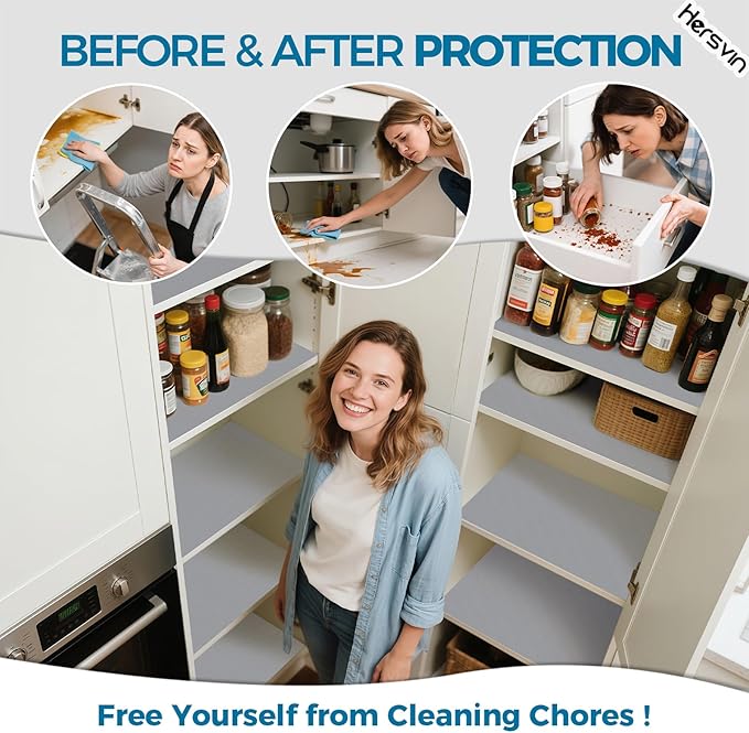 Hersvin Shelf Liners, 24in x 20ft Kitchen Drawer Mats, Non-Adhesive EVA Cupboard Protector, Cabinet Lining (Light Gray/Dot) - Image 3