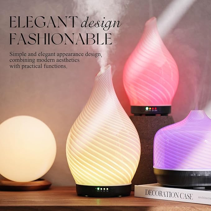 Porseme 280ml Essential Oil Diffuser Glass Color Changing Aroma Air Diffusers Aromatherapy Ultrasonic Cool Mist Humidifier 7 Running Hours Waterless Auto-Off for Sleeping, Yoga, Spa (Pure Pink) - Image 4
