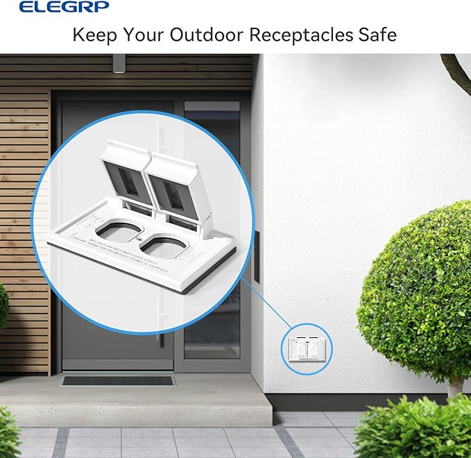 ELEGRP Horizontal Outdoor Cover for Duplex Receptacles, 2-Hole Weatherproof Wall Plate, Outdoor Electrical Outlet Cover, Standard Size 1-Gang 4.55” x 3.02”, Thermoplastic, 1 Pack, White - Image 6