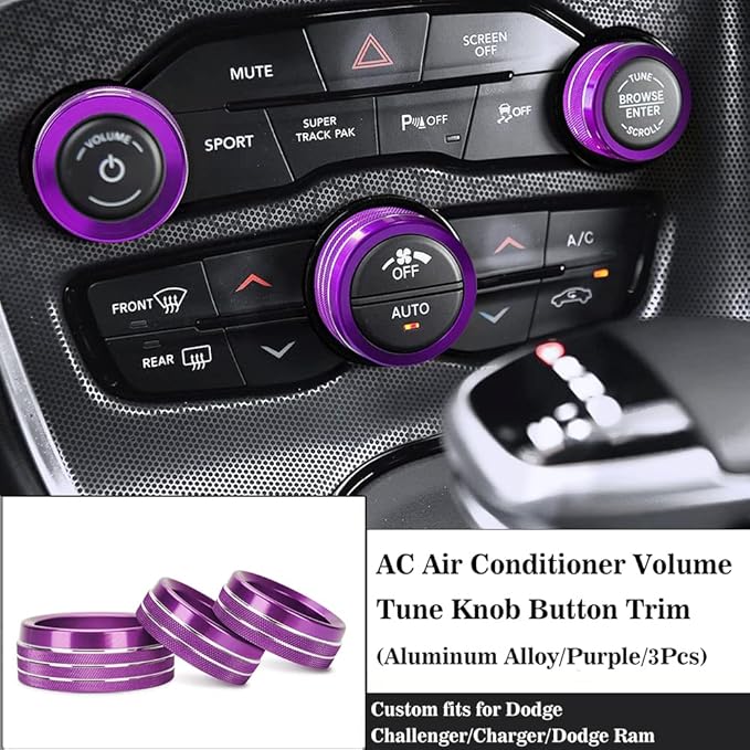 Auprite Climate Control Knob Covers for Challenger Accessories 2015-2023 2024, for Dodge Charger 2015-2023 2024, for Dodge Chrysler 300/300s 2015-2024,3Pcs Kit (Purple) - Image 5