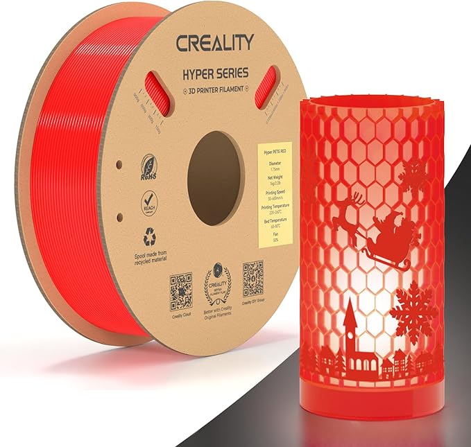 Official Creality Hyper PETG Filament 1.75mm, High Speed 600mm/s 3D Printer Filament PETG, 1kg(2.2lbs)/Spool, Dimensional Accuracy ± 0.05 mm (Red) by Creality