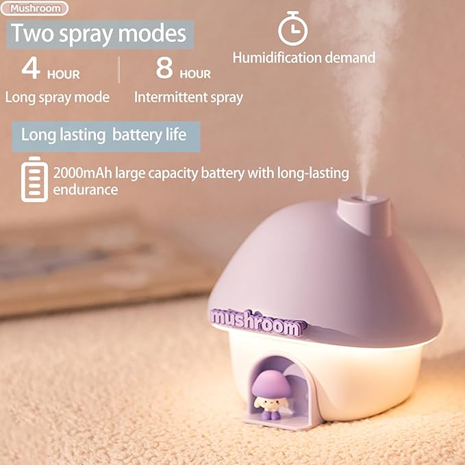 Portable Mini Humidifier, 300ml Small Cool Mist Humidifier, Personal Desktop Humidifiers for Baby Bedroom Travel Office Home,7 Modes of sunset atmosphere light, 2Modes of night light - Image 5