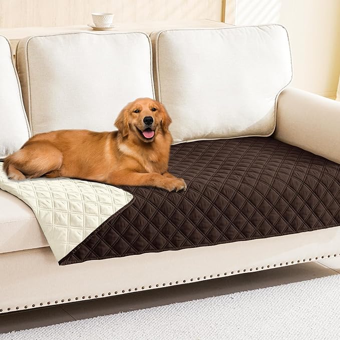 Smiry Waterproof Dog Bed Cover Pet Blanket, Soft Washable Dog Blanket for Furniture Bed Couch Sofa Reversible, Checkered (40"x80", Chocolate/Beige) by Smiry