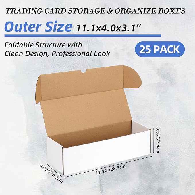 EXYGLO Trading Card Storage Box 25 Pack 520 Count 20pt, 10.6x3.8x2.9 Inch White Cardboard Card Boxes for TCG/MTG/Sport Cards, Fit 3.6x2.6 Sleeves Shipping or Storing, 13000 Max Capacity in Total - Image 2