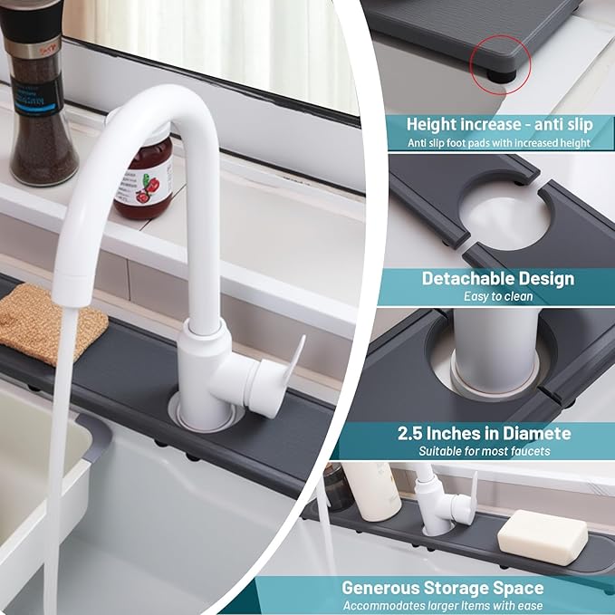 Faucet Mat for Kitchen Sink with Raised Feet, Fast Drying Diatomite Stone Sink Tray, Water Absorbent Faucet & Sink Splash Guard, Prevents Moisture Buildup, Durable Protector for Bathroom Counter - Image 3