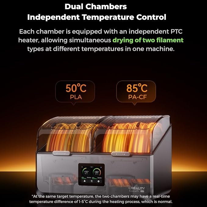 Creality SpacePi X4 Filament Dryer Box with 200W PTC Rapid Heater, 4-Spools Filament Storage Box, Dual Independent Heating Chambers, One-Key Operation, Compatible with PLA, PETG, ABS, TPU, PC, PA,PAHT - Image 2