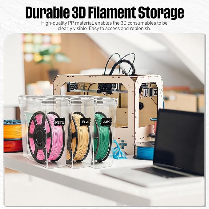 8 Pack 3D Printer Filament Storage Box - Portable Sealed Filament Container 4.0 L Water-Proof & Dust-Proof with Desiccant, Tag, Pen for Studio Office Workshop Home, Only Case Set - Image 6