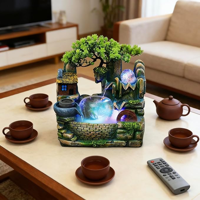Tabletop Waterfall Fountain Humidifier with LED Light and Atomizer, Water Fountains Indoor Home Decor or est Festival Birthday Surprise for Boys, 14 Inch Desktop Small Mini Bonsai - Image 8
