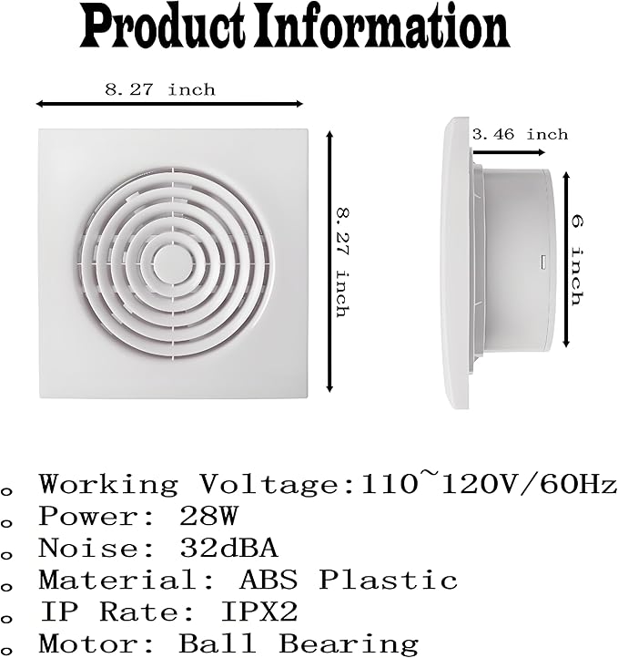 6 Inch Exhaust Fan Bathroom Exhaust Fan Damper ABS Waterproof Ventilation Fan for Kitchen Garage Bedroom Home Office Ceiling window & Wall Mount White - Image 5