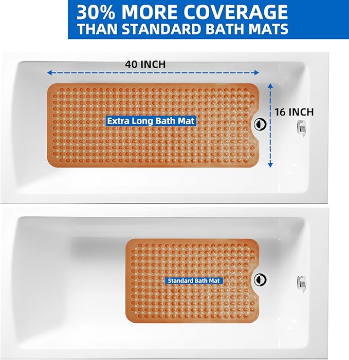ZHICHENG Bath Tub and Shower Mats, Non-Slip 39 x 16 Inch Extra Long Bath Mat, Machine Washable Bathtub Mat with Drain Holes, Suction Cups for Bathroom (Colour Brown) - Image 6