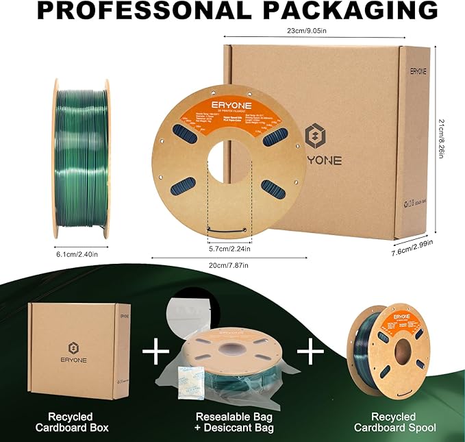 ERYONE Silk Tri Color PLA Filament 3D Printer 1.75mm +/- 0.03mm, Multicolor Filament Tricolor PLA 1KG(2.2lbs) Cardboard Spool, Dark Green & Midnight Blue & Black - Image 6