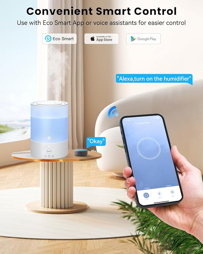 Esemoil Smart Humidifiers for Bedroom, 2.5L Top Fill Cool Mist Humidifiers with Essential Oil Diffuser, Humidity Setting, APP & Alexa Voice Control, Nightlight, Timer, Quiet Operation, Auto Shut-Off - Image 2