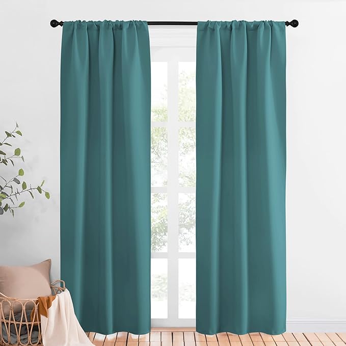 NICETOWN Blackout Curtains Window Draperies - Window Treatment Thermal Insulated Solid Room Darkening Drapes for Bedroom (Sea Teal, Set of 2 Panels, 34 by 84 inches Long) by NICETOWN