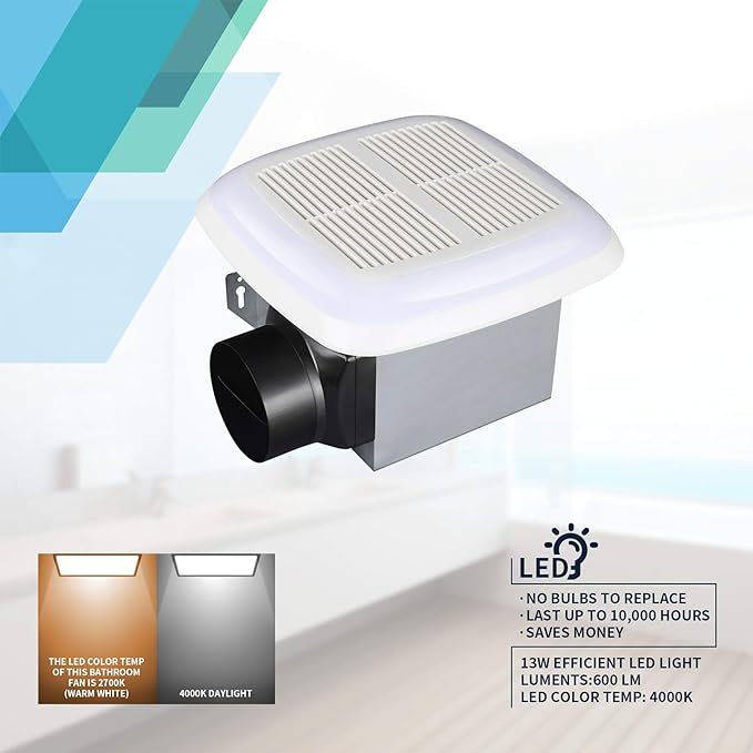 Tech Drive Very-Quiet 80 CFM, 1.5 Sone No Attic access Needed Installation Bathroom Ventilation and Exhaust Fan With LED light 4000K 800LM (80CFM),Ceiling Mounted Fan,Easy to Install - Image 7
