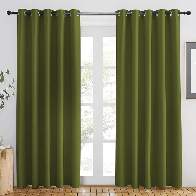 NICETOWN Olive Green Blackout Curtains 84 inch Length, Grommet Top Room Darkening Drapes for Bedroom Living Room, Light Blocking Window Covering for Privacy (W66 x L84 Inch, 1 Panel) by NICETOWN