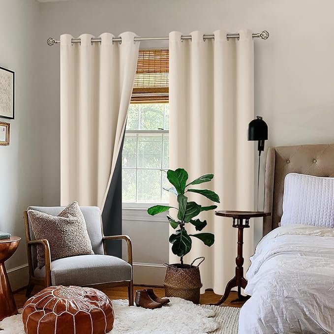 BGment Thermal Insulated 100% Blackout Curtains 84 Inch Length 2 Panels, Total Light Blocking Curtains for Bedroom, Grommet Window Drapes with Thick Black Liner, 52 Inch Wide Each Panel, Champagne - Image 2