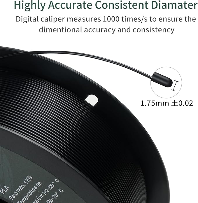 PLA 3D Printer Filament, Dimensional Accuracy +/- 0.02 mm, 1 kg Spool(2.2lbs), 1.75 mm，Black - Image 5