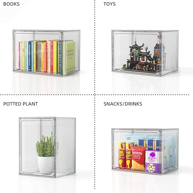 5 Pack Stackable Storage Bins with Lids, White Plastic Storage Container with Clear Lids, Clear Display Case with Magnetic Door for Purse, Handbag, Figure, Collectibles, Doll, Bag, 14.2"x8.66x10.6" - Image 5
