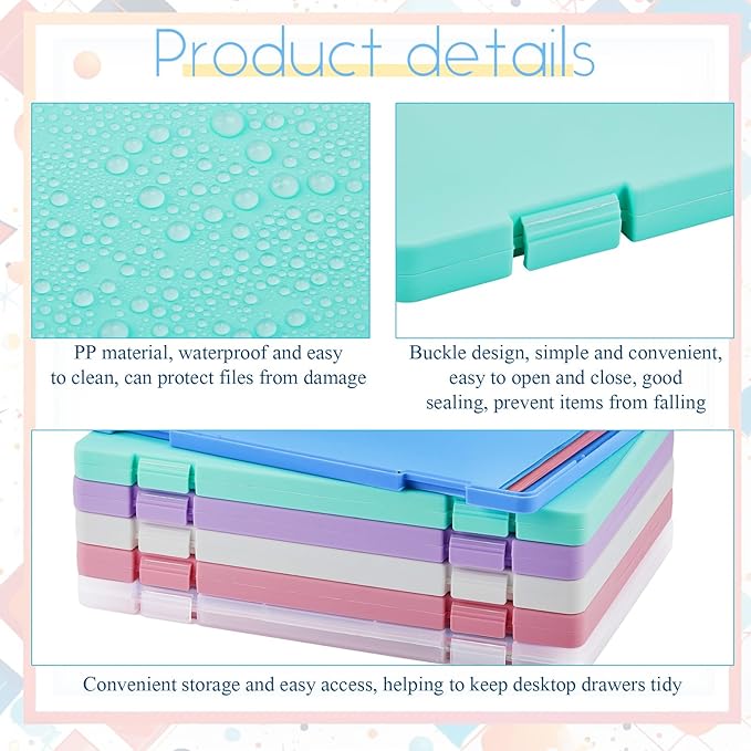 Zhanmai 6 Pcs A4 File Boxes Portable Project Case Plastic Scrapbook Paper Storage Box for 8.5 x 11 Letter Paper Colorful Document Storage Containers Magazines Holder for Home Office Supplies - Image 3