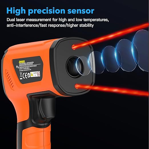 MESTEK Infrared Thermometer Temperature Gun -40℉~2912℉, High Temp Thermometer with Thermocouple Probe, Non-contact Digital Laser Thermometer Gun 50:1 Pyrometer for Industrial HVAC Forge Metal Smelting - Image 6